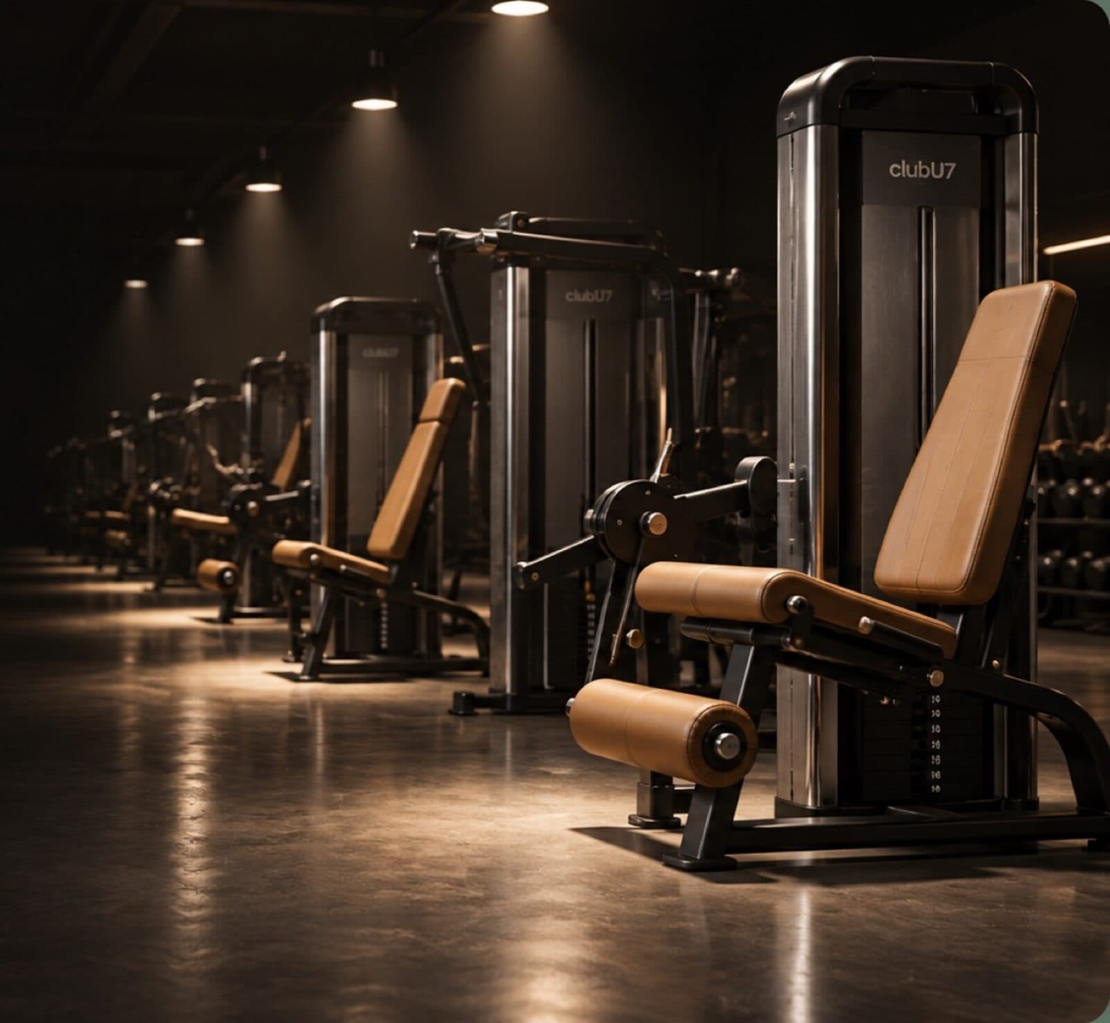A row of premium selectorised machines lit by warm overhead pools
